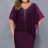 ✨Strasszos V-nyakú Sifon Borítású Cape Ruha