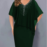 ✨Strasszos V-nyakú Sifon Borítású Cape Ruha