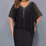 ✨Strasszos V-nyakú Sifon Borítású Cape Ruha