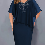 ✨Strasszos V-nyakú Sifon Borítású Cape Ruha