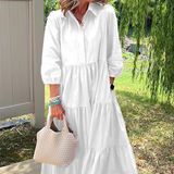 Női laza, bő szabású, hajtókás, bokáig érő ruha