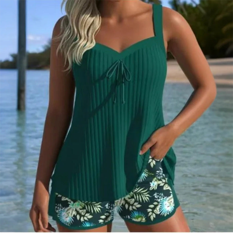 【S-3XL】👙Nyomtatott fürdőruha top és rövidnadrág szett