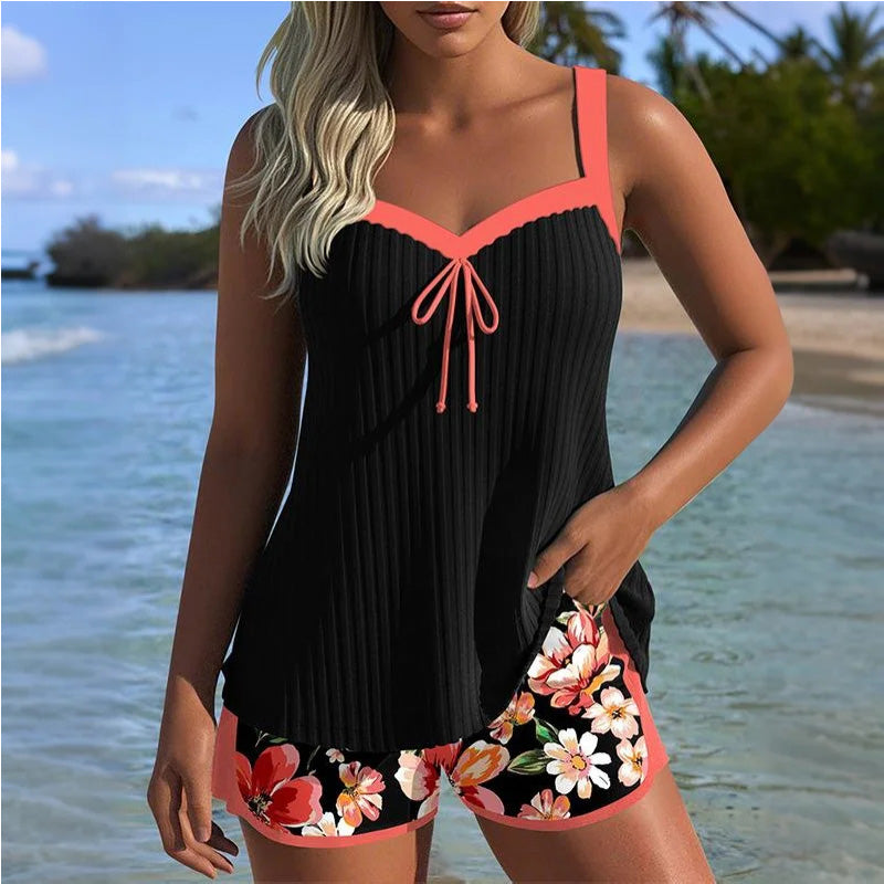 【S-3XL】👙Nyomtatott fürdőruha top és rövidnadrág szett