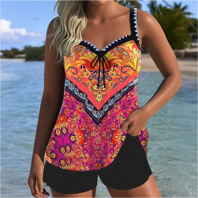 【S-3XL】👙Nyomtatott fürdőruha top és rövidnadrág szett