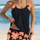 🌊🌴🌞 Női mintás tankini és rövidnadrág 2 részes fürdőruha szett👙