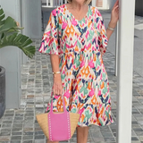 🔥[S-4XL]🌺 V-Neck Printed Midi Dress
