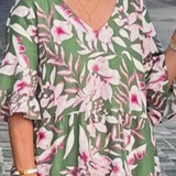 🔥[S-4XL]🌺 V-Neck Printed Midi Dress