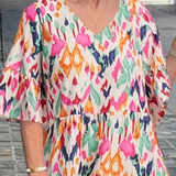 🔥[S-4XL]🌺 V-Neck Printed Midi Dress