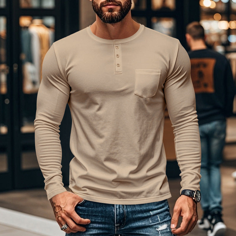 ⭐😎 Férfi Slim Fit Hosszú Ujjú Henley Póló