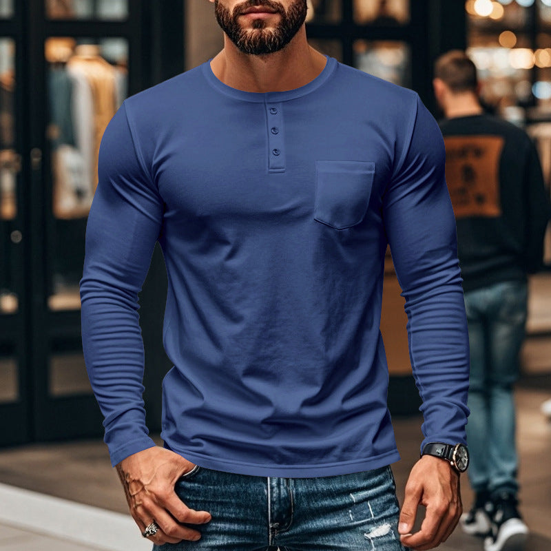 ⭐😎 Férfi Slim Fit Hosszú Ujjú Henley Póló
