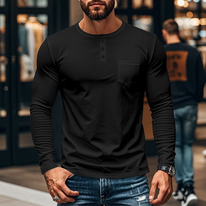 ⭐😎 Férfi Slim Fit Hosszú Ujjú Henley Póló
