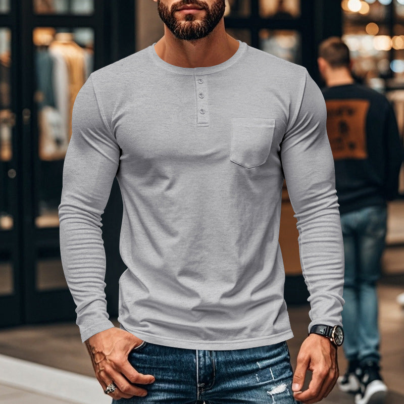 ⭐😎 Férfi Slim Fit Hosszú Ujjú Henley Póló