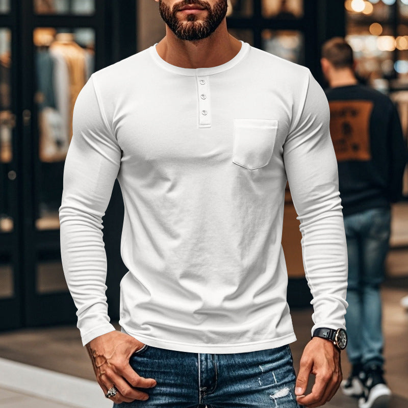 ⭐😎 Férfi Slim Fit Hosszú Ujjú Henley Póló