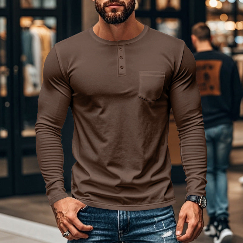 ⭐😎 Férfi Slim Fit Hosszú Ujjú Henley Póló