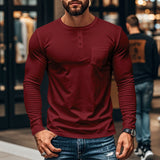 ⭐😎 Férfi Slim Fit Hosszú Ujjú Henley Póló