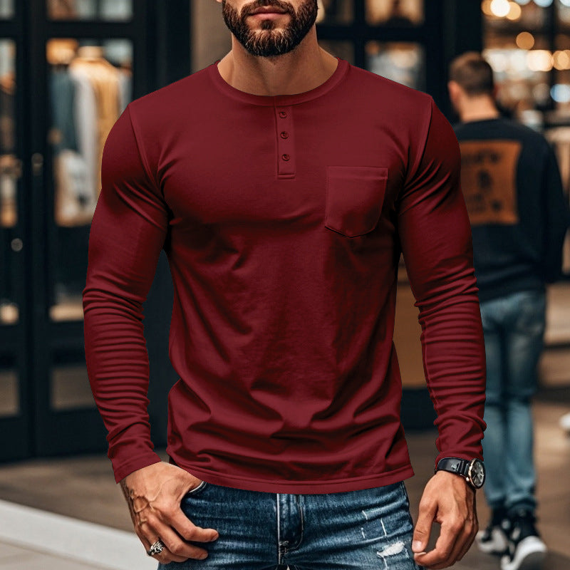 ⭐😎 Férfi Slim Fit Hosszú Ujjú Henley Póló