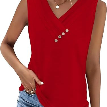 🔥2026-os Női V-Nyakú Gombos Laza Tank Top