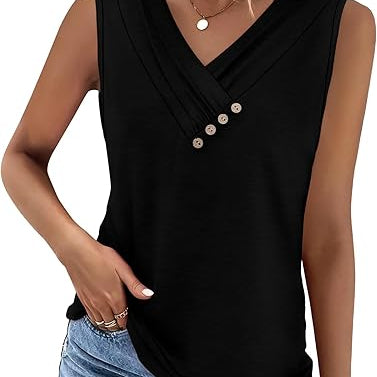 🔥2026-os Női V-Nyakú Gombos Laza Tank Top