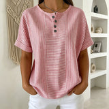 Női Csíkos Henley Ing - Casual Stílus