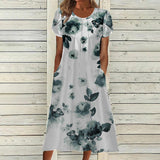 👗✨ Női Elegáns Kereknyakú Ruha Nyomattal – 50% Kedvezmény! Időtlen A-vonalú Szabás, Tökéletes Ünnepi Alkalmakra, Esküvőkre és Mindennapi Használatra 🌸