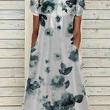 👗✨ Női Elegáns Kereknyakú Ruha Nyomattal – 50% Kedvezmény! Időtlen A-vonalú Szabás, Tökéletes Ünnepi Alkalmakra, Esküvőkre és Mindennapi Használatra 🌸