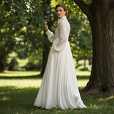 👗 40% KEDVEZMÉNY! ✨ Elegáns Plisszírozott Fehér Maxi Ruha Magas Nyakkal