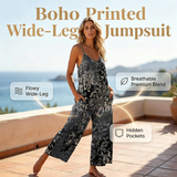 Női széles szárú jumpsuit, spagettipántos, nyomott mintával