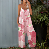 Női széles szárú jumpsuit, spagettipántos, nyomott mintával