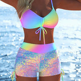 🌞👙 Női mintás bikini szett zsinóros rövidnadrággal ⛱️