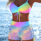 🌞👙 Női mintás bikini szett zsinóros rövidnadrággal ⛱️