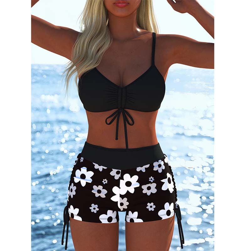 🌞👙 Női mintás bikini szett zsinóros rövidnadrággal ⛱️