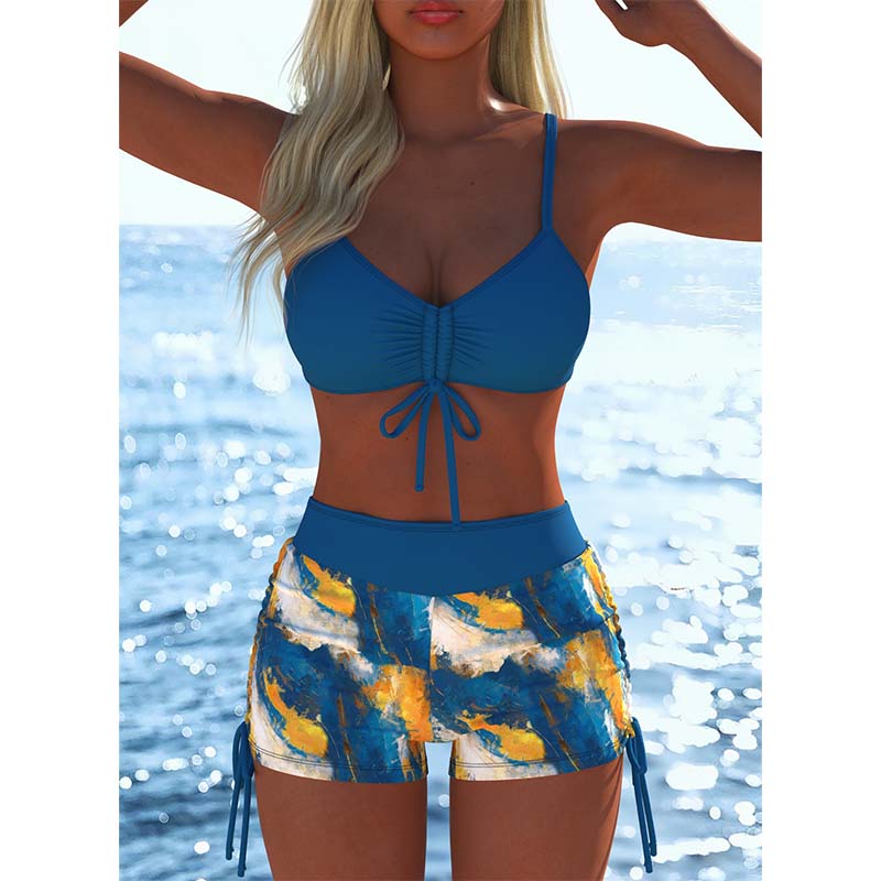 🌞👙 Női mintás bikini szett zsinóros rövidnadrággal ⛱️