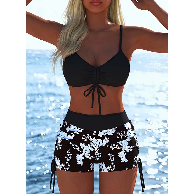 🌞👙 Női mintás bikini szett zsinóros rövidnadrággal ⛱️