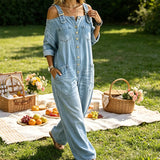 Széles szárú, laza szabású overall jumpsuit zsebekkel