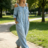 Széles szárú, laza szabású overall jumpsuit zsebekkel
