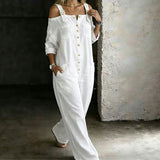 Széles szárú, laza szabású overall jumpsuit zsebekkel