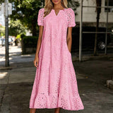 👗Elegáns V-nyakú női ruha rövid ujjakkal💖