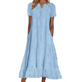 👗Elegáns V-nyakú női ruha rövid ujjakkal💖