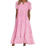 👗Elegáns V-nyakú női ruha rövid ujjakkal💖
