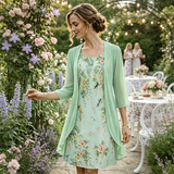 Női elegáns sifon ruha és kardigán 2 részes összeállítás