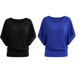 👚✨ Női prémium kevert anyagú testhezálló blúz – Elegáns denevérszárnyú ujjú tunika, szegélyezett részletekkel