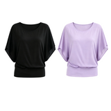 👚✨ Női prémium kevert anyagú testhezálló blúz – Elegáns denevérszárnyú ujjú tunika, szegélyezett részletekkel