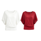 👚✨ Női prémium kevert anyagú testhezálló blúz – Elegáns denevérszárnyú ujjú tunika, szegélyezett részletekkel