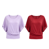 👚✨ Női prémium kevert anyagú testhezálló blúz – Elegáns denevérszárnyú ujjú tunika, szegélyezett részletekkel