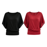👚✨ Női prémium kevert anyagú testhezálló blúz – Elegáns denevérszárnyú ujjú tunika, szegélyezett részletekkel