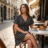 Plus Size V-Neck Vertical Striped Dress