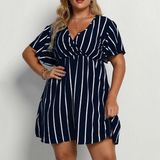 Plus Size V-Neck Vertical Striped Dress