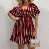 Plus Size V-Neck Vertical Striped Dress