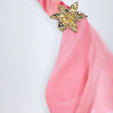 Cowl-Neck Maxi Dress with Hardware Details in Orchid Pink Print